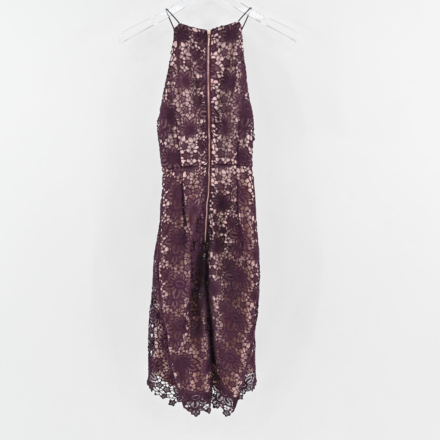 STYLESTALKER Revolve Dress Sz S Plum Rosale Floral Lace Sleeveless Cutout Hi Low