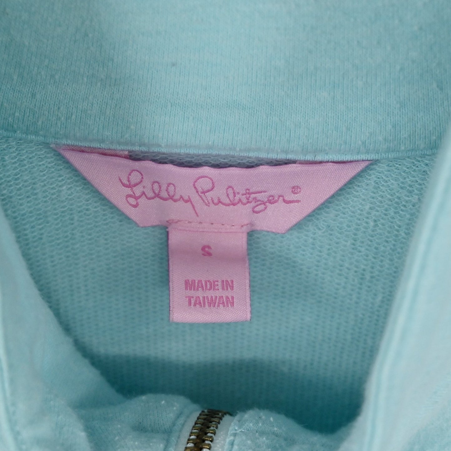 Lilly Pulitzer Womens Skipper Pullover Size S Teal Mock Neck Crochet Sweatshirt