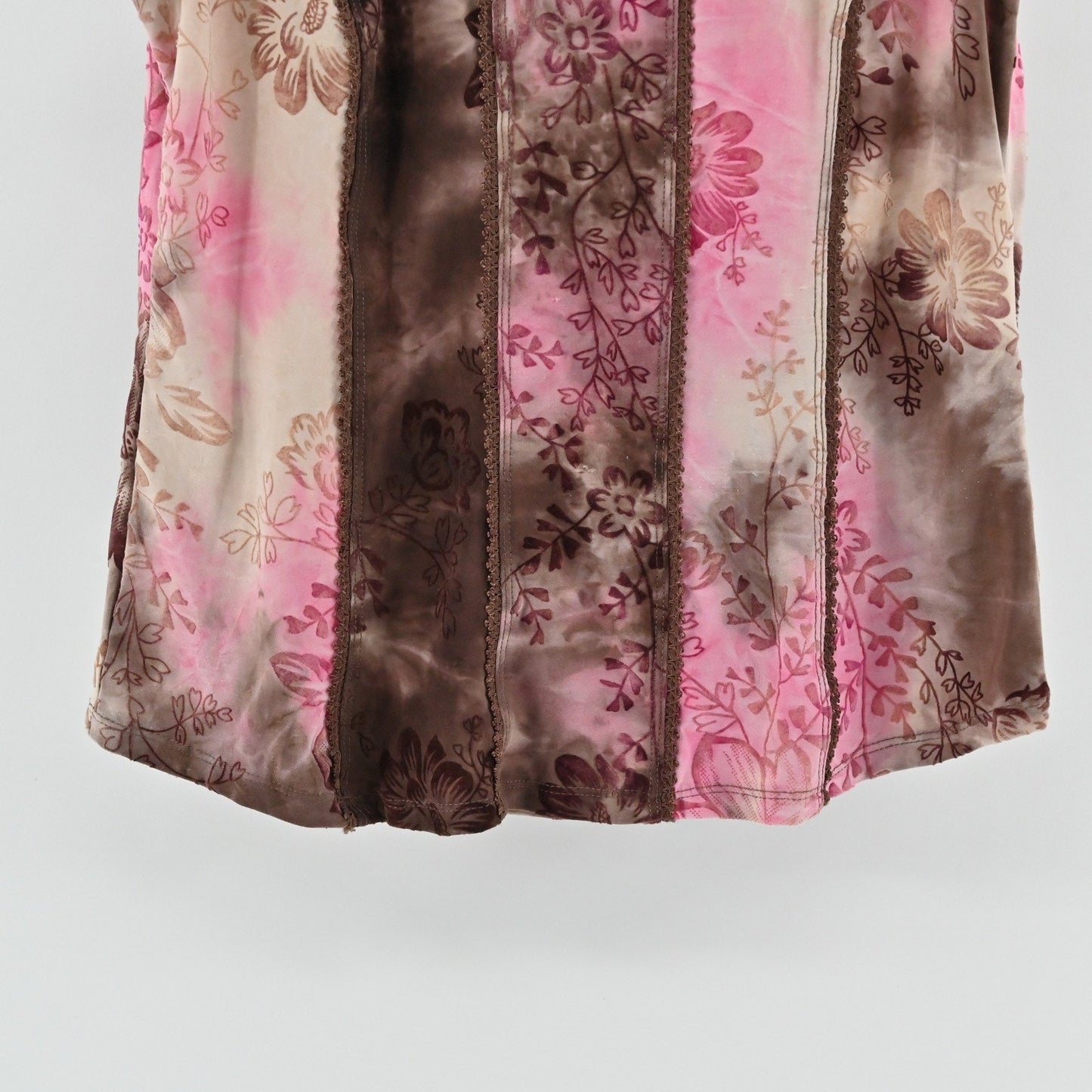 Vtg Y2k Sami Jo Burnout Velvet Top Womens Sz M Corset Floral Brown Pink Tie Dye