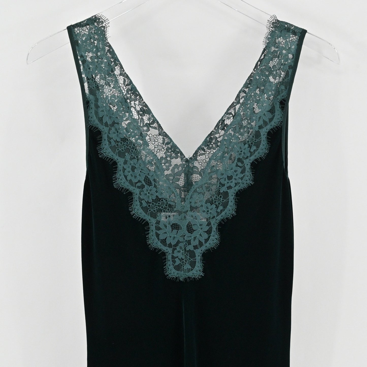Zara Velvet Lace Midi Slip Dress Size XS Green Romantic Fairy Sleeveless Elegant