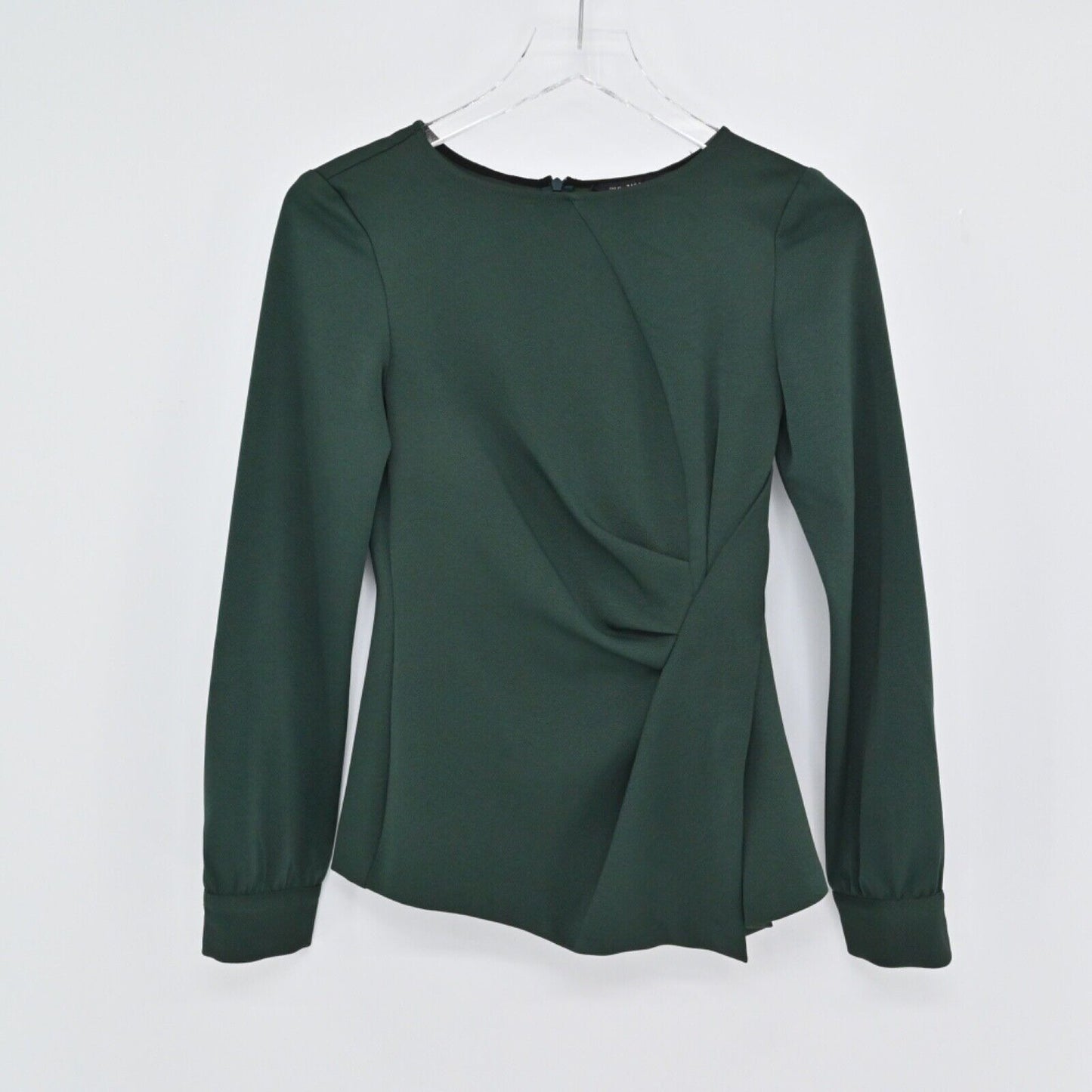 ZARA Skirt Set Womens Size XS Blouse Pleated Velour Emerald Green Retro Career