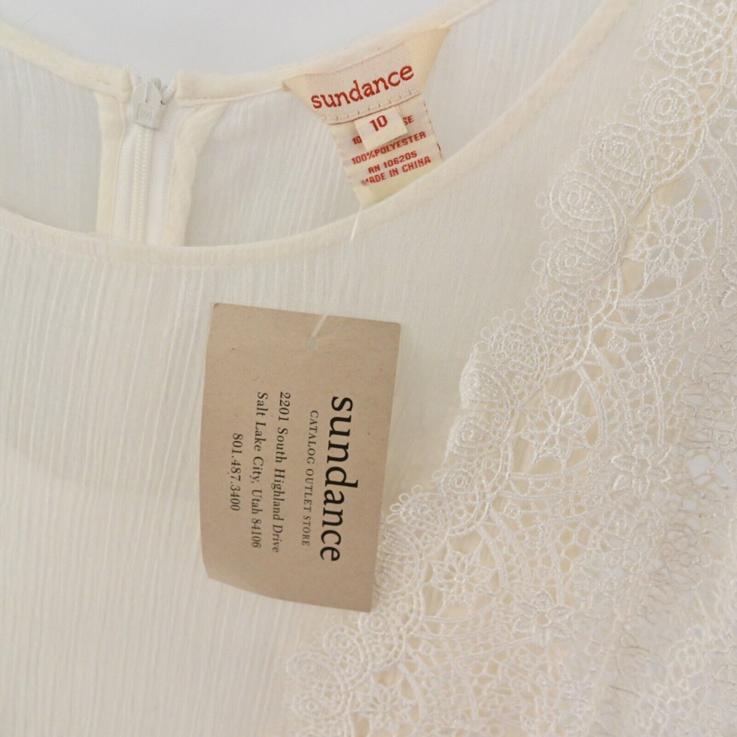 SUNDANCE Dress Womens Size 10 Ivory Floral Lace Ruffle Flutter Sleeve Maxi NEW