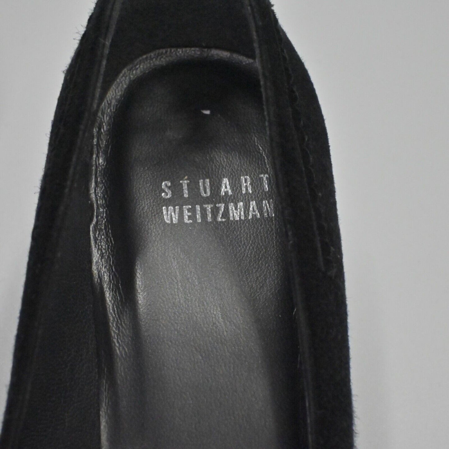 Vtg STUART WEITZMAN Pumps Womens Sz 5.5 Black Suede Buckle Square Toe Block Heel