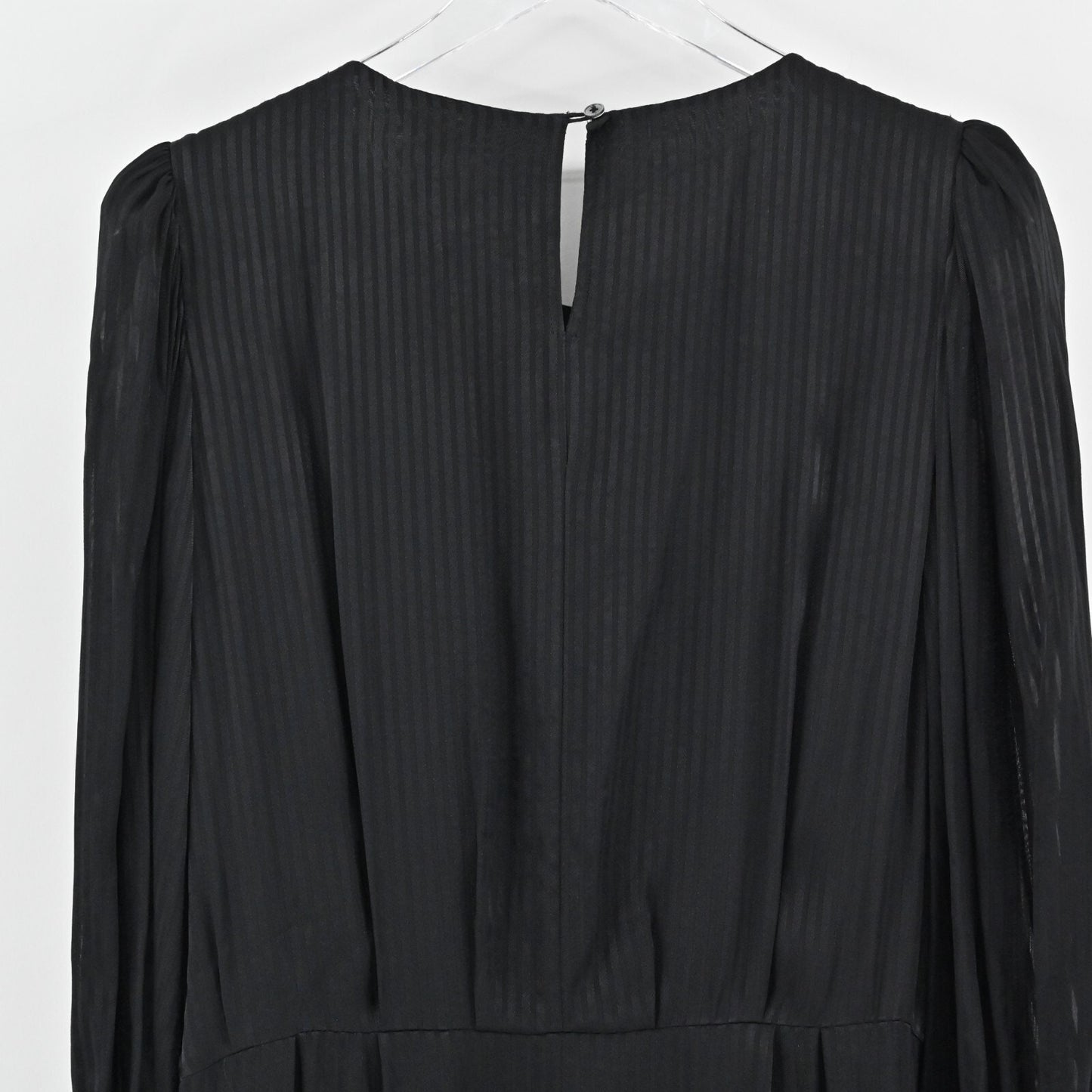 REBECCA TAYLOR Shadow Stripe Dress Sz 12 Black Long Sleeve Classic Minimalist