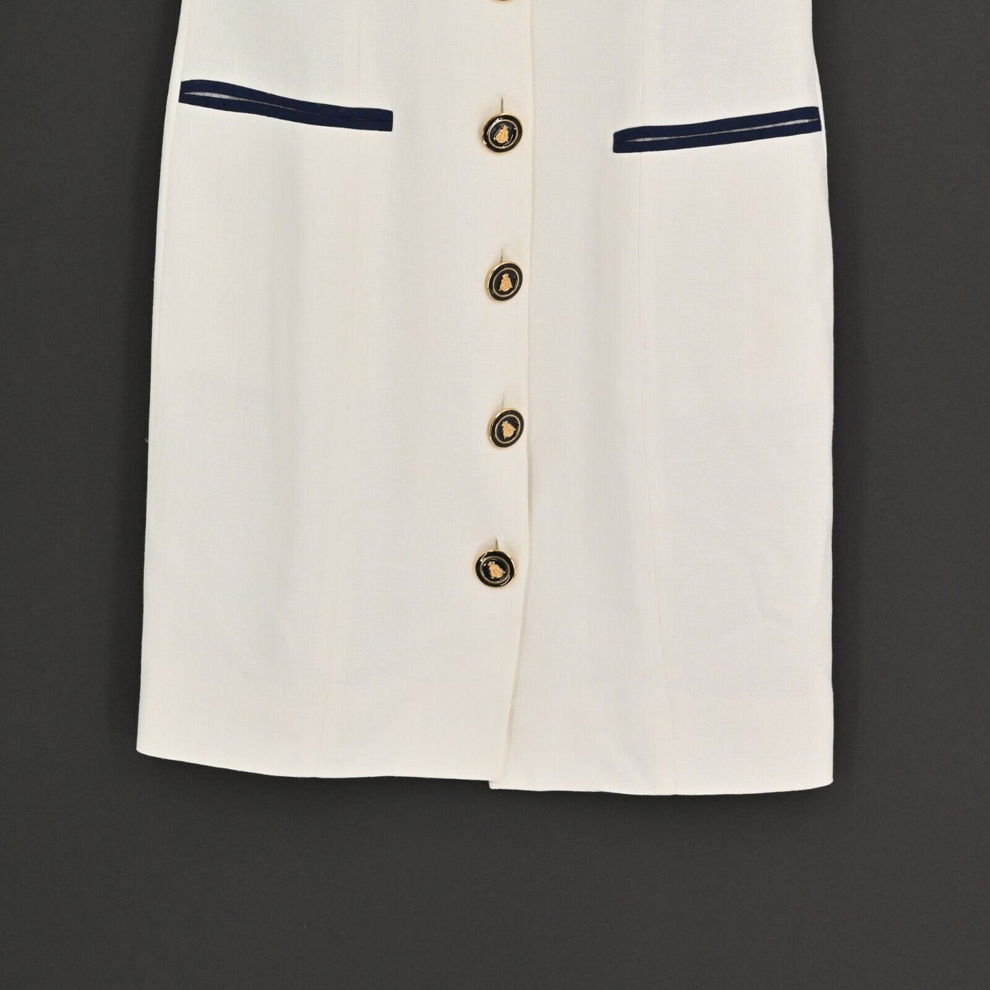 Vtg BILL BLASS Dress Womens Size 6 Navy Button Front Epaulet Preppy Nautical 80s