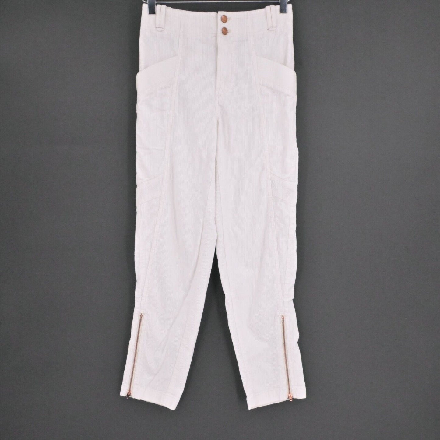 ANTHROPOLOGIE Pants Womens Size 25 Pilcro White Corduroy Slim Pocket Zip Ankle