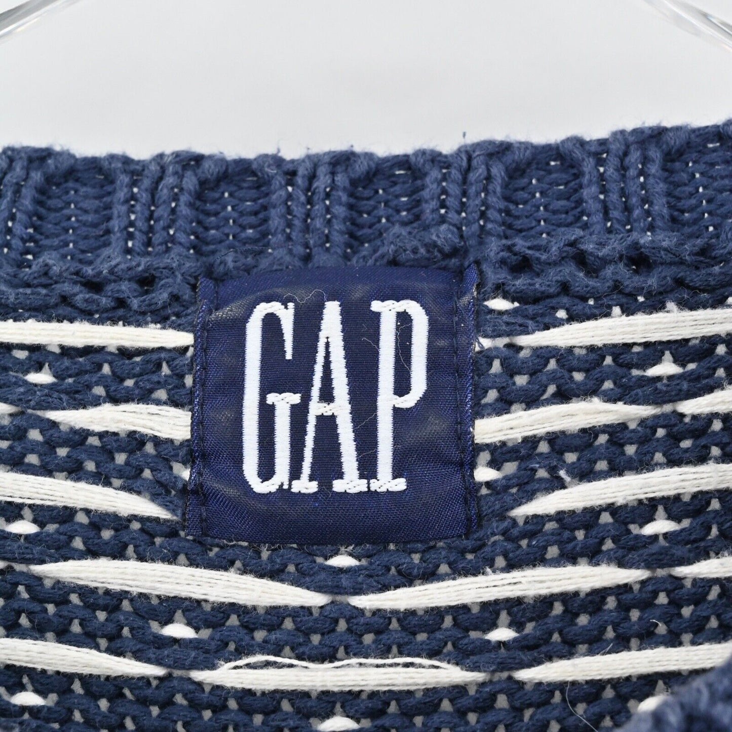 Vtg GAP Sweater Womens Sz L Blue Fair Isle 100% Cotton Chunky Knit Crew Neck 80s