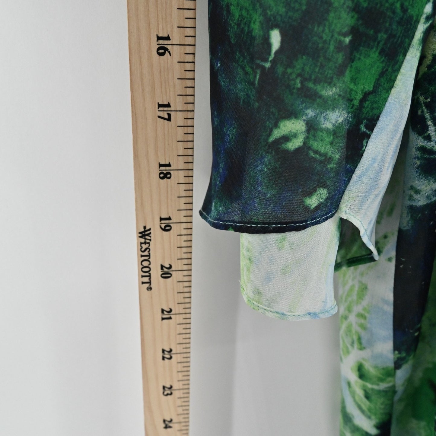 Mark Zunino Womens Chiffon Tunic Top Size L Green Forrest Slit Art Lined Blouse