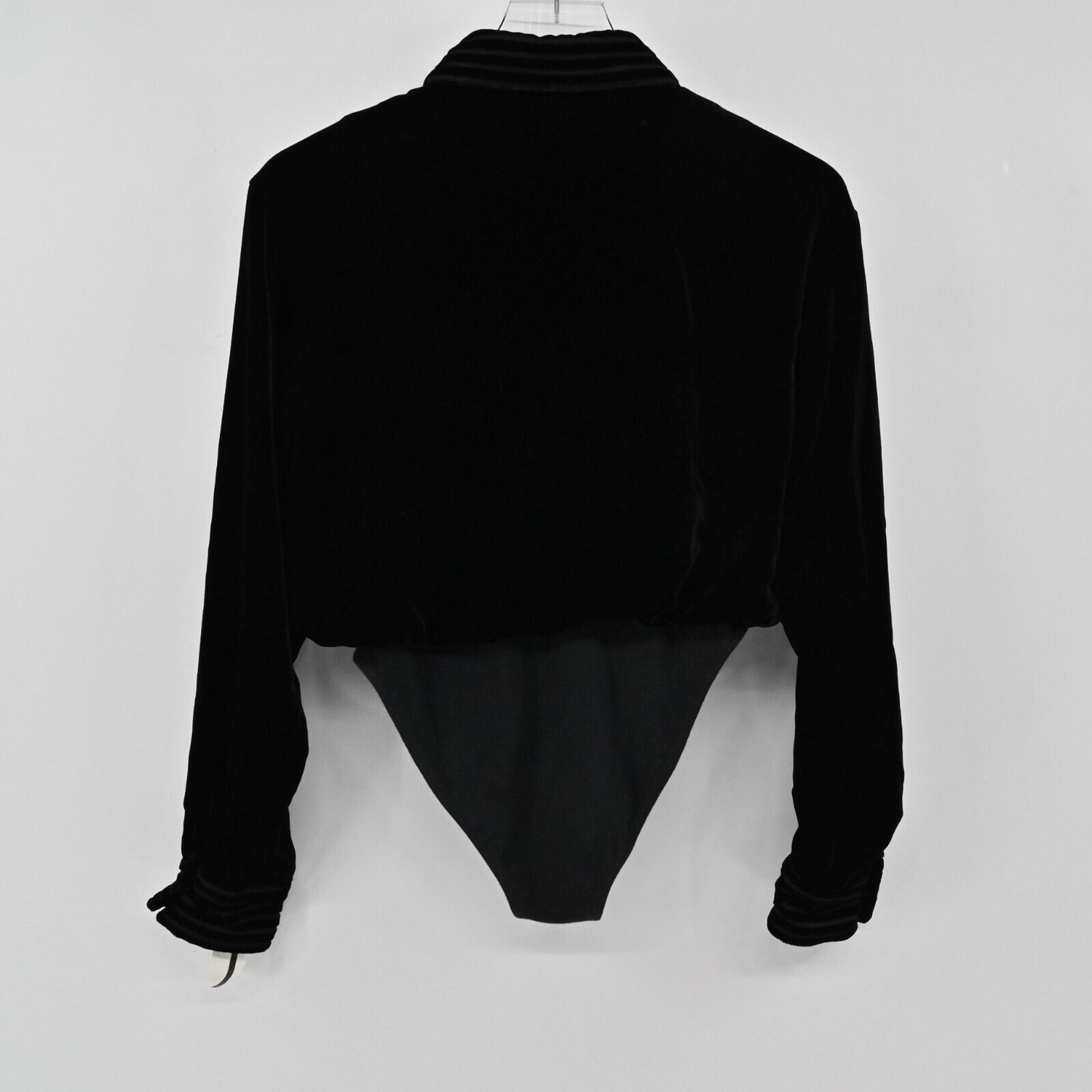 Vtg BARBARA KATZ Velvet Bodysuit Womens Size S Black Long Sleeve 80s Deadstock