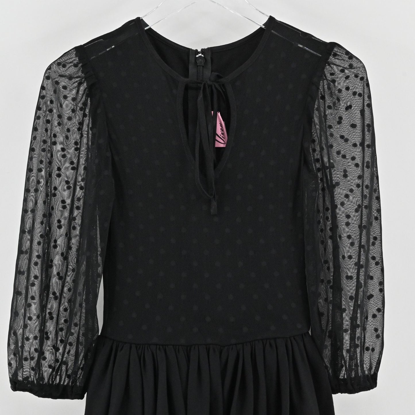 Vixen by Micheline Pitt 30s Frenchie Swing Dress Sz XS Black Sheer Bishop Sleeve