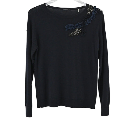 ELIE TAHARI Sweater Womens Size XS Wool Navy Blue Long Sleeve Embellished Beaded