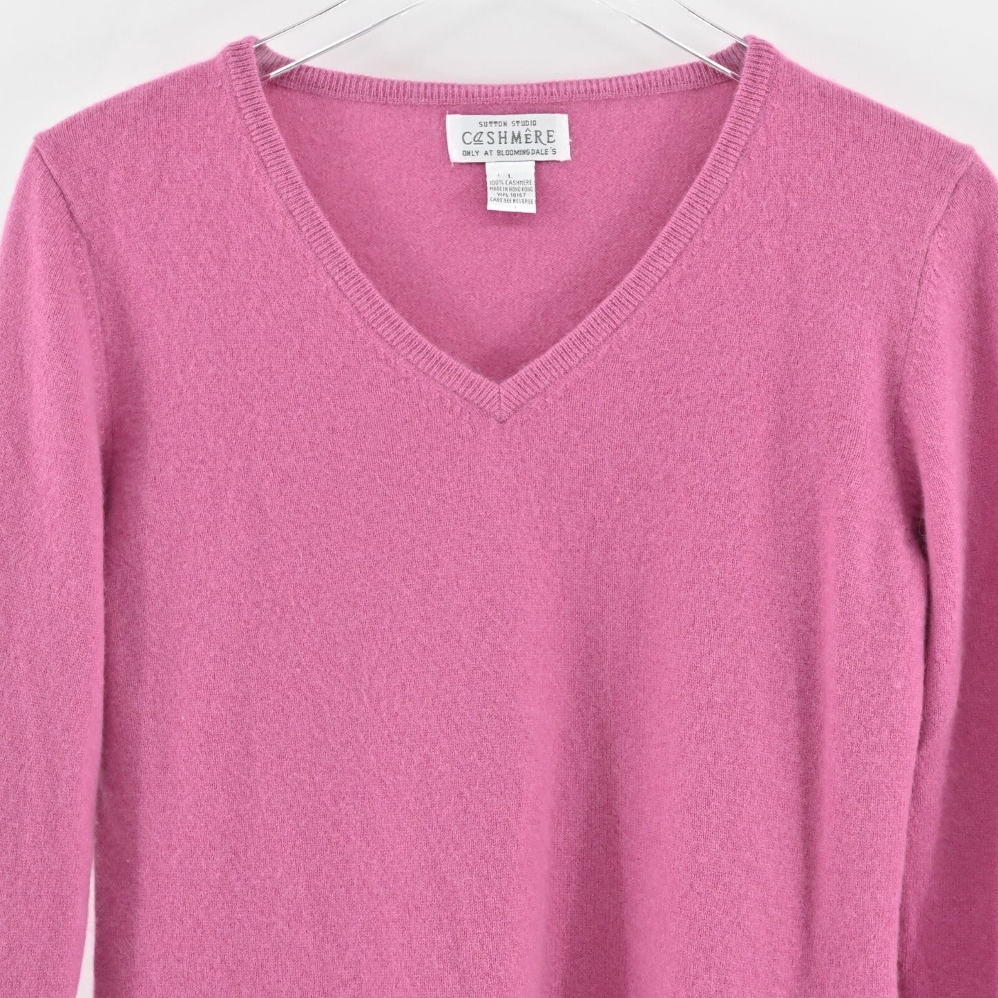 Vtg Womens Pink Cashmere Sweater Size L Knit Classic Preppy V Neck SUTTON STUDIO