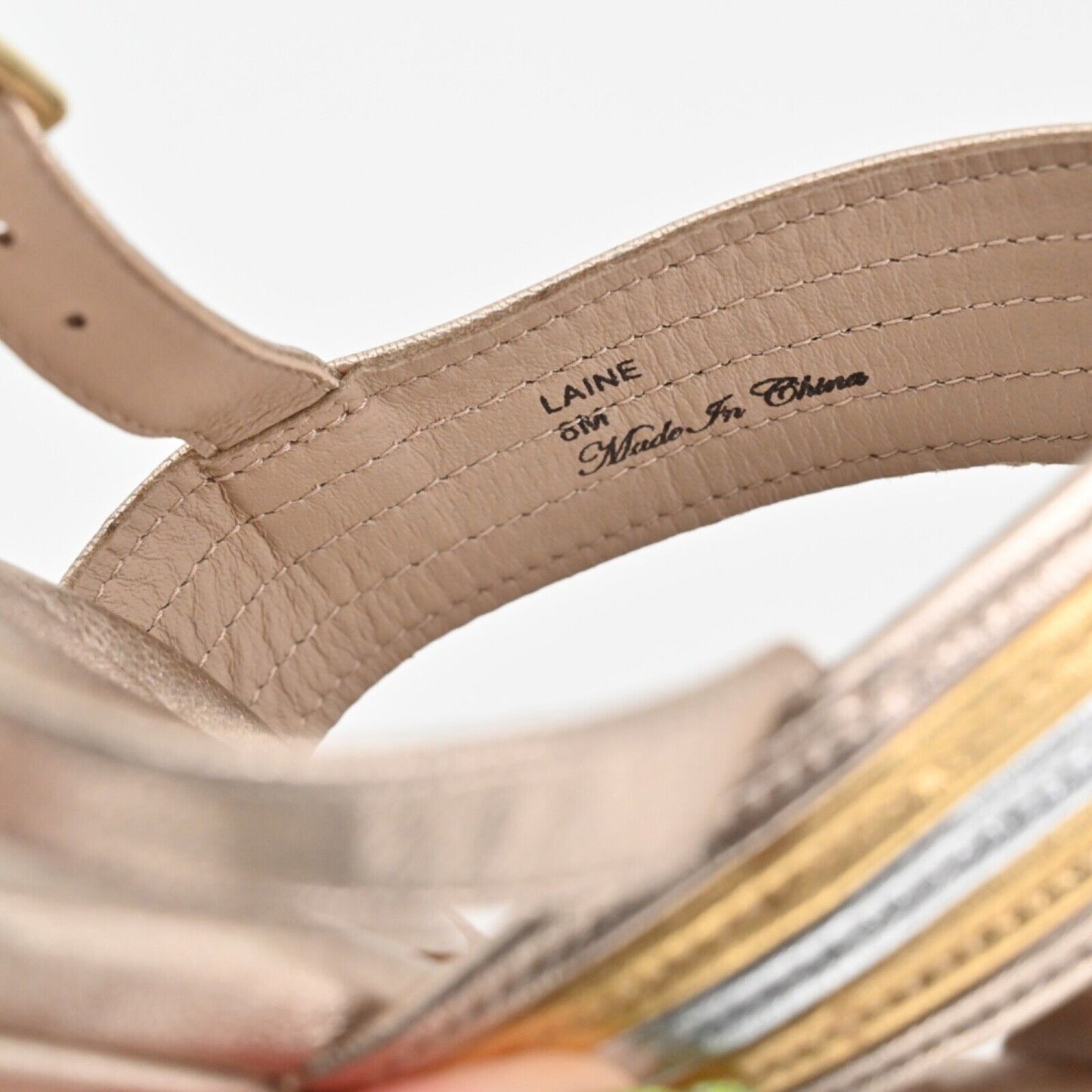 DONALD PLINER Sandals Womens Size 8 Mix Metallic Laine Wedge Leather Ankle Strap