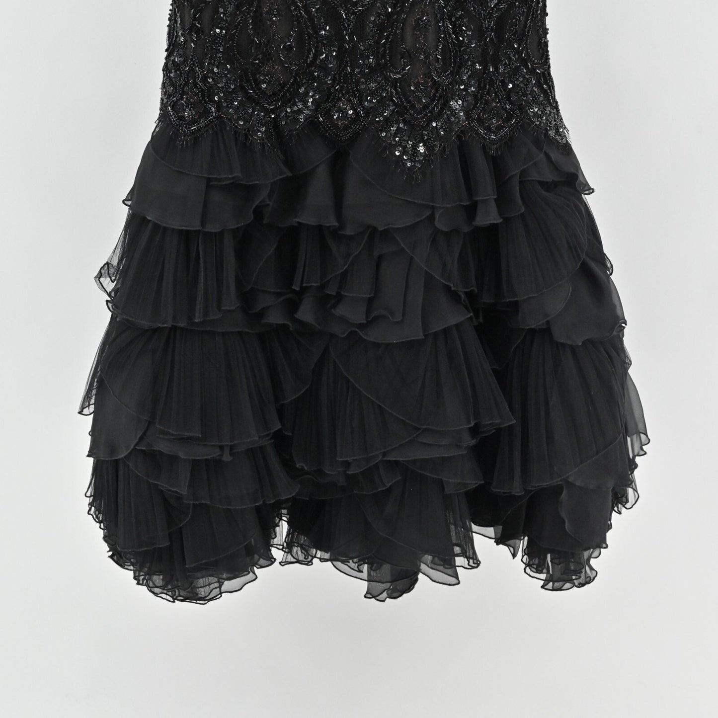 Vtg Black Gown Dress Size S Silk Whimsigoth Sequin Beaded Fairygoth Strapless