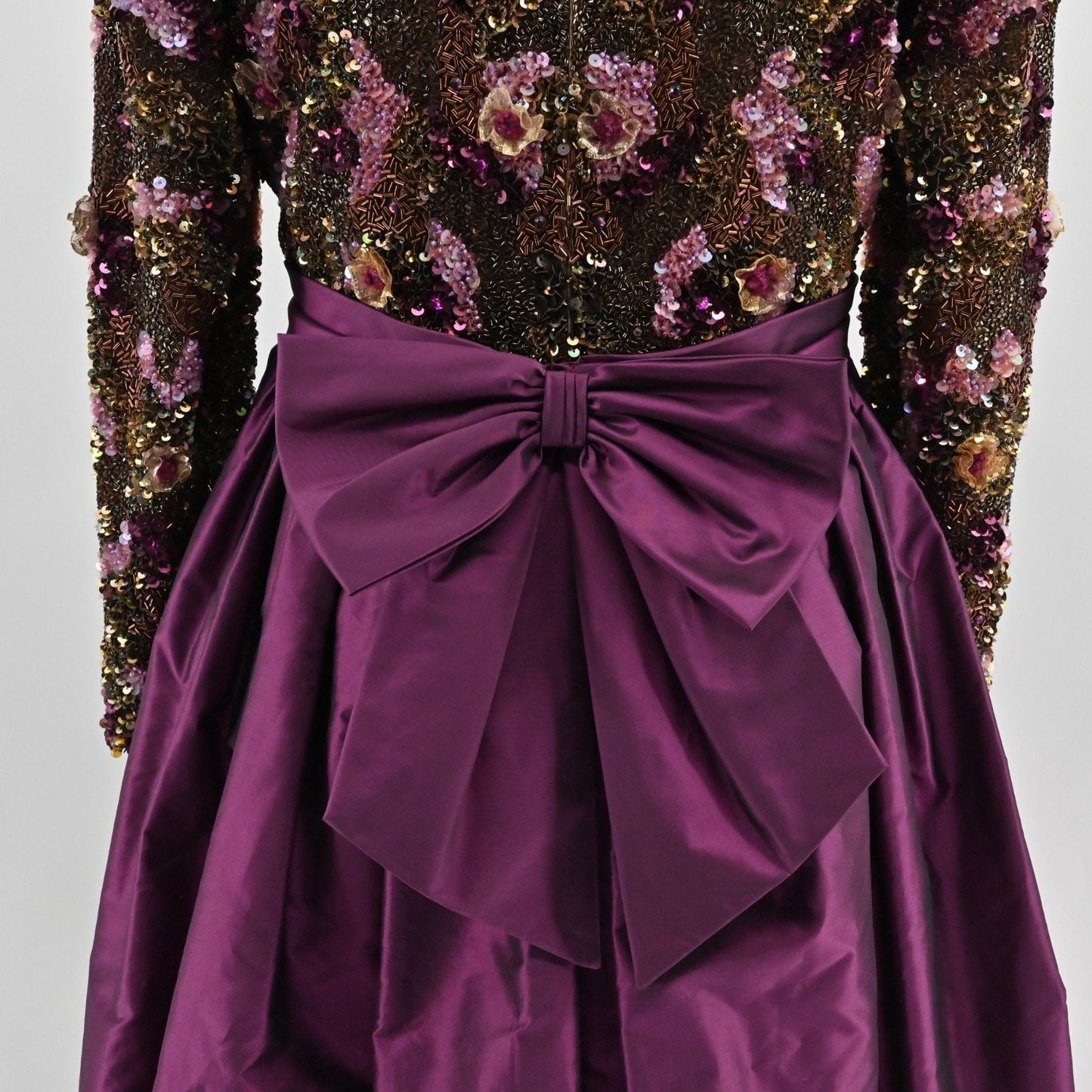 Vtg 60s Victoria Royal Beaded Evening Gown Dress Size 10 Silk Purple Taffeta Bow