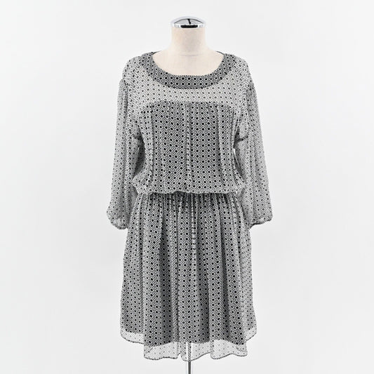 JOIE Dress Sz S Andora Caviar Black White Dot Print Silk Chiffon Blouson Capsule
