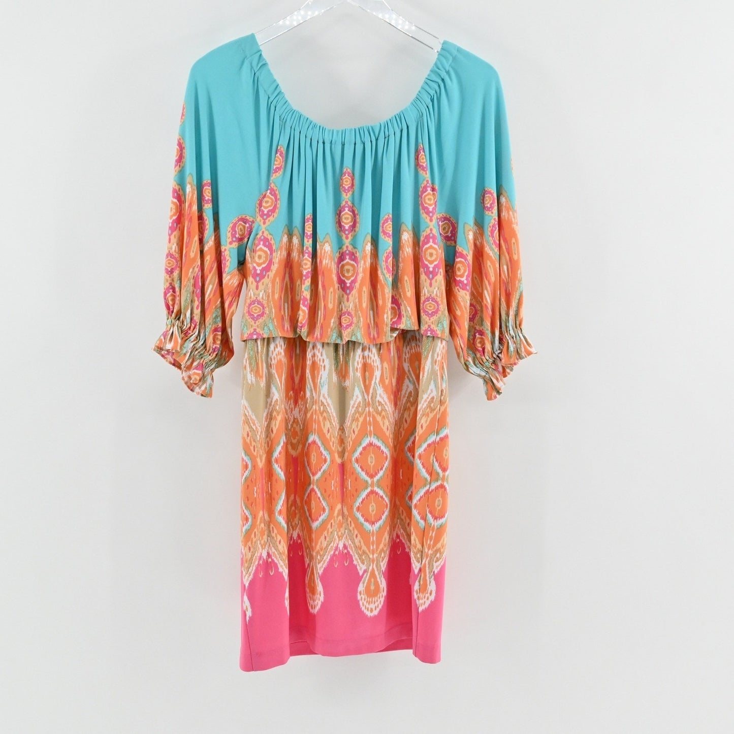 Boston Proper Blouson Dress Size 6 Colorful Ikat Off The Shoulder Boho Vibrant