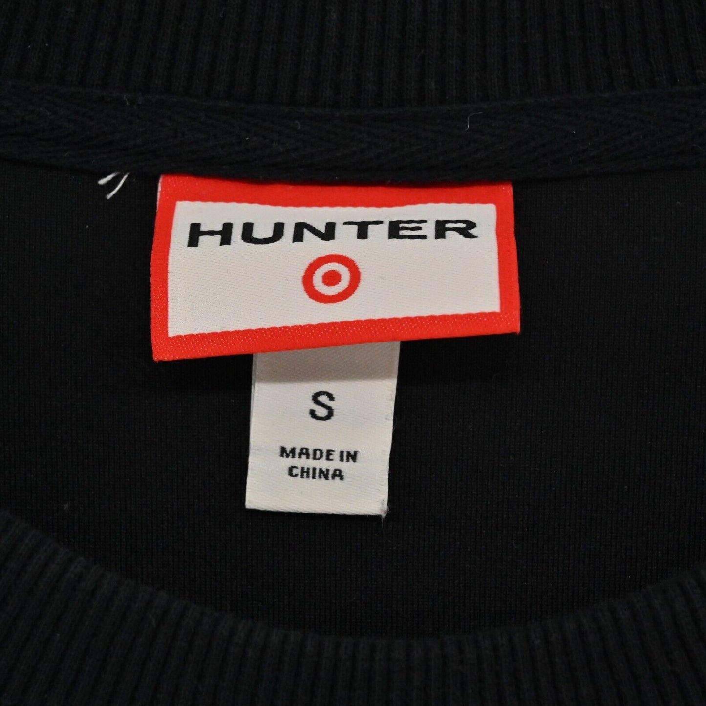 HUNTER Pullover Crewneck Womens Sz S Sweatshirt Chain Trim Logo Black White Crop