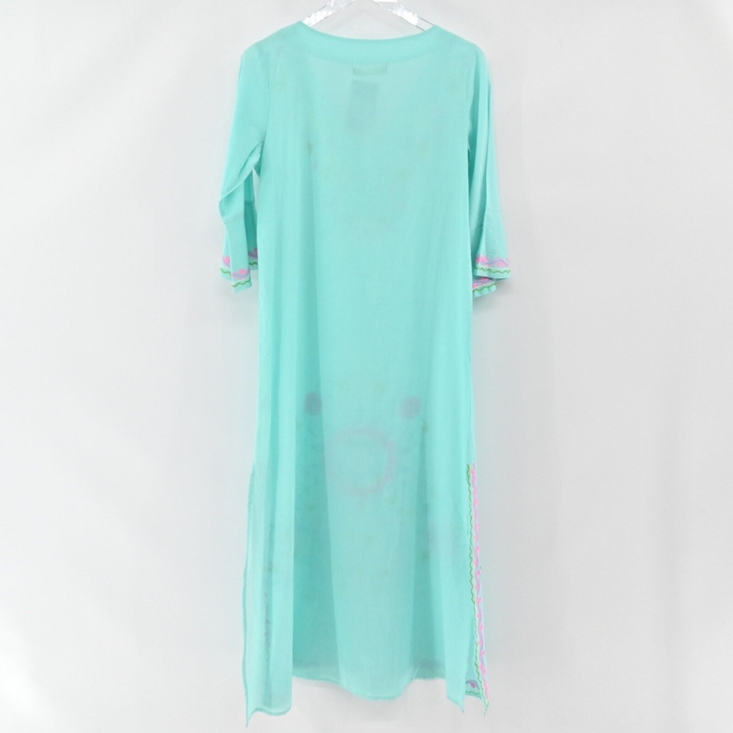 UNE BELLE TROUVAILLE Embroidered Maxi Dress Size M Blue Resort Floral Cotton NEW