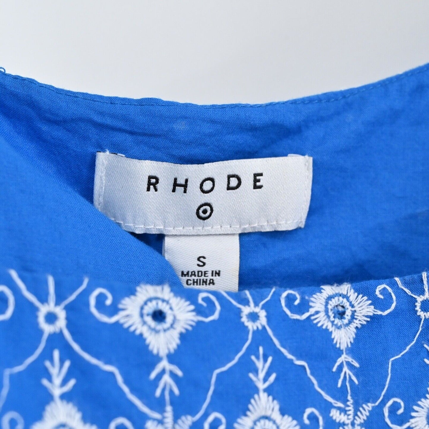 RHODE X TARGET Dress Sz S Blue Embroidered Eyelet Floral Cotton Puff Sleeve Mini