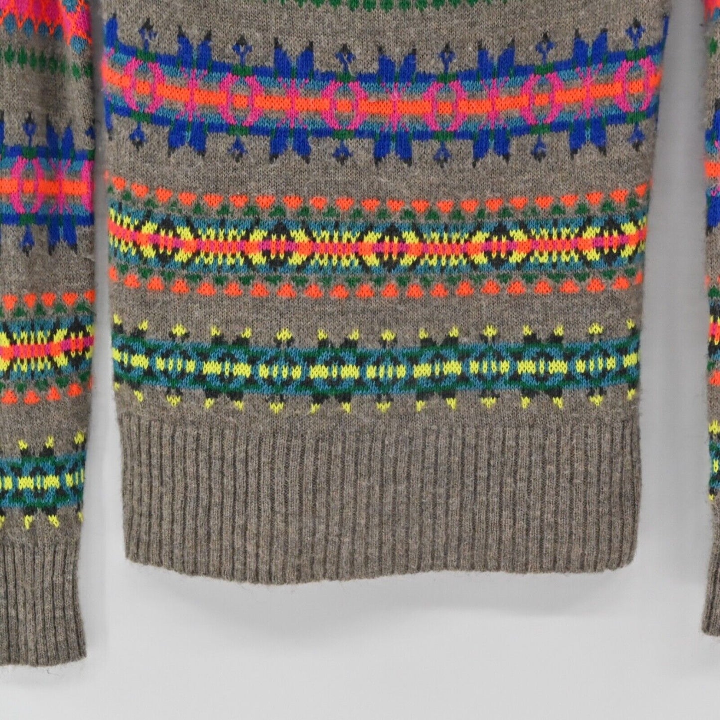 AMERICAN EAGLE Sweater Womens Size S Neon Fair Isle Wool Blend Boat Neck Retro