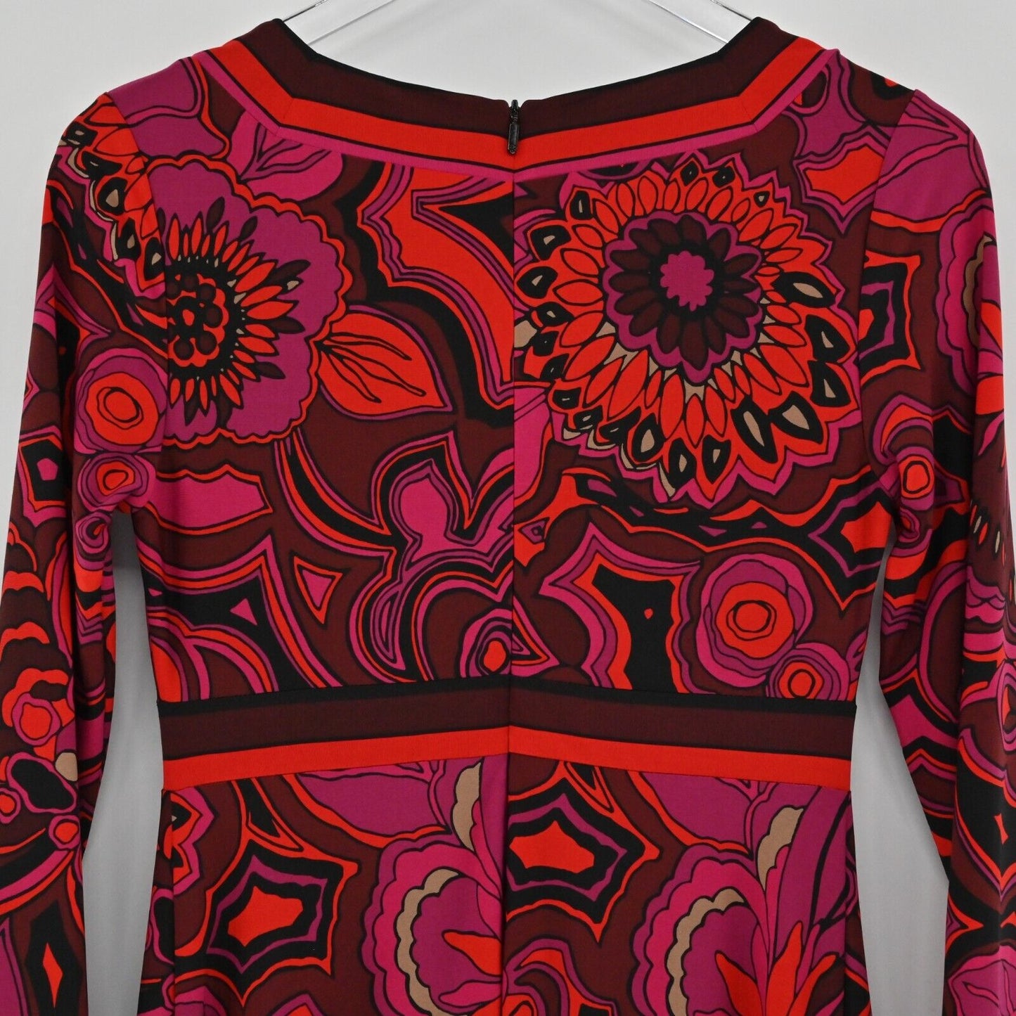 TRINA TURK Dress Size 0 Pink Red Floral V Neck Long Sleeve Paisley Valentines