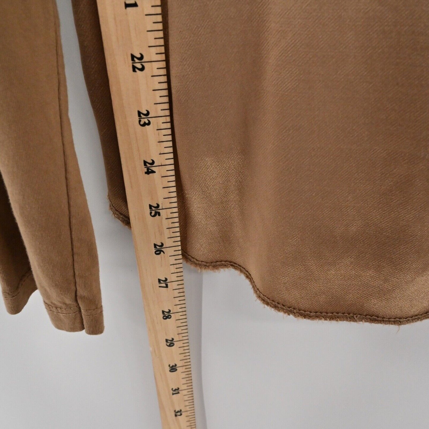 BRAND BAZAR Top Womens Size L Brown Satin Cotton Jersey Knit V Neck Long Sleeve