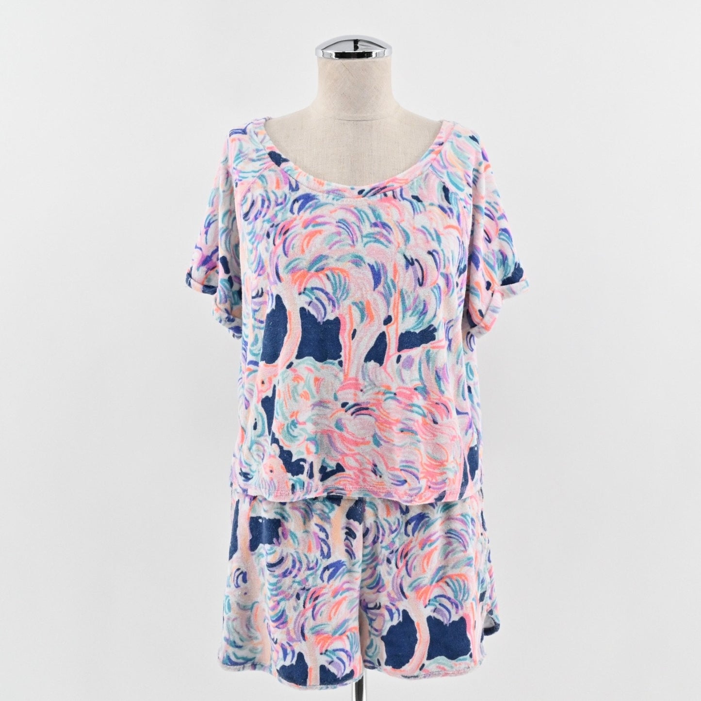 LILLY PULITZER Womens Dossie Terry Set Size M Navy Pelican Pink Head In The Sand