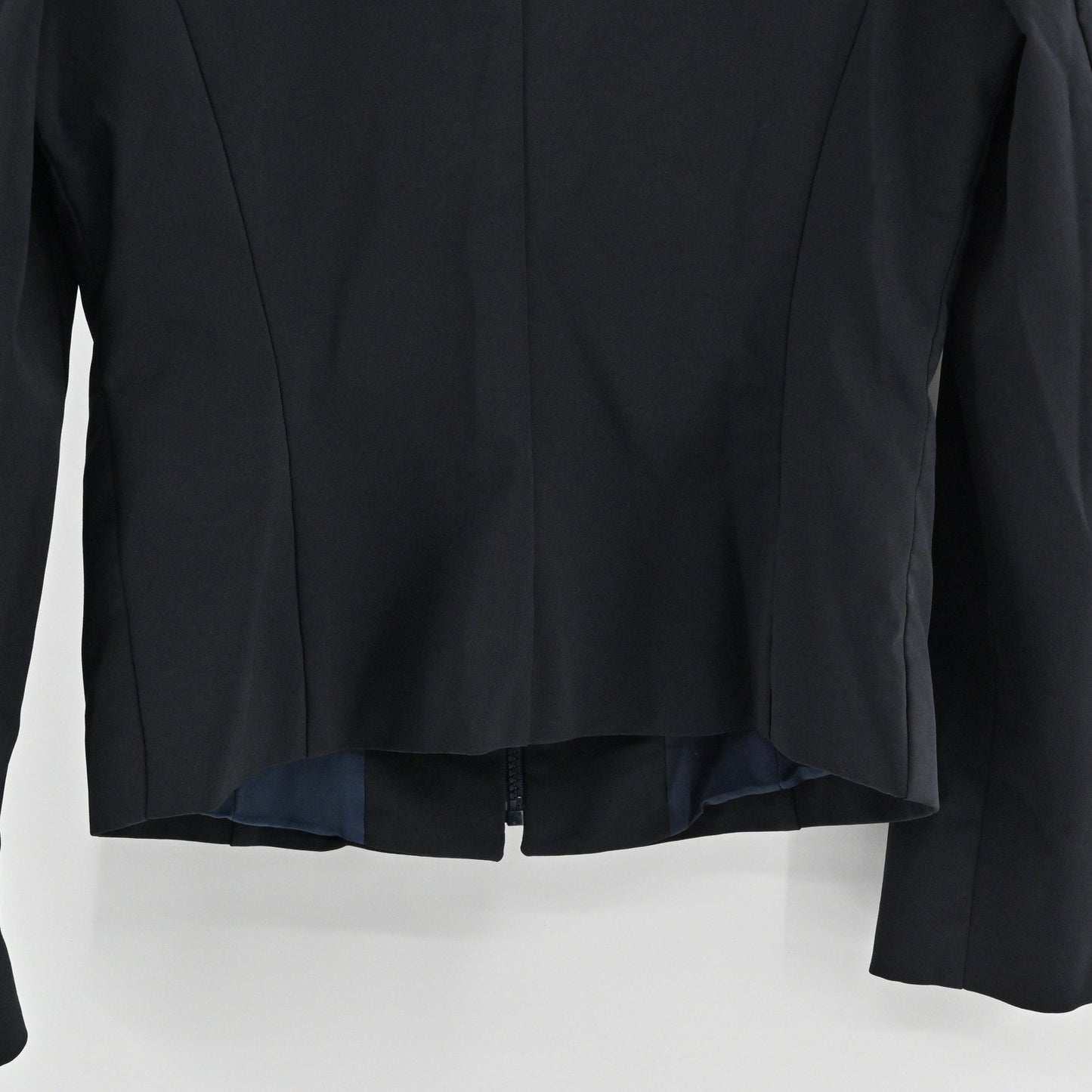 Camomilla Italia Black Zip Front Jacket Size 42 Collarless Blazer Made in Italy