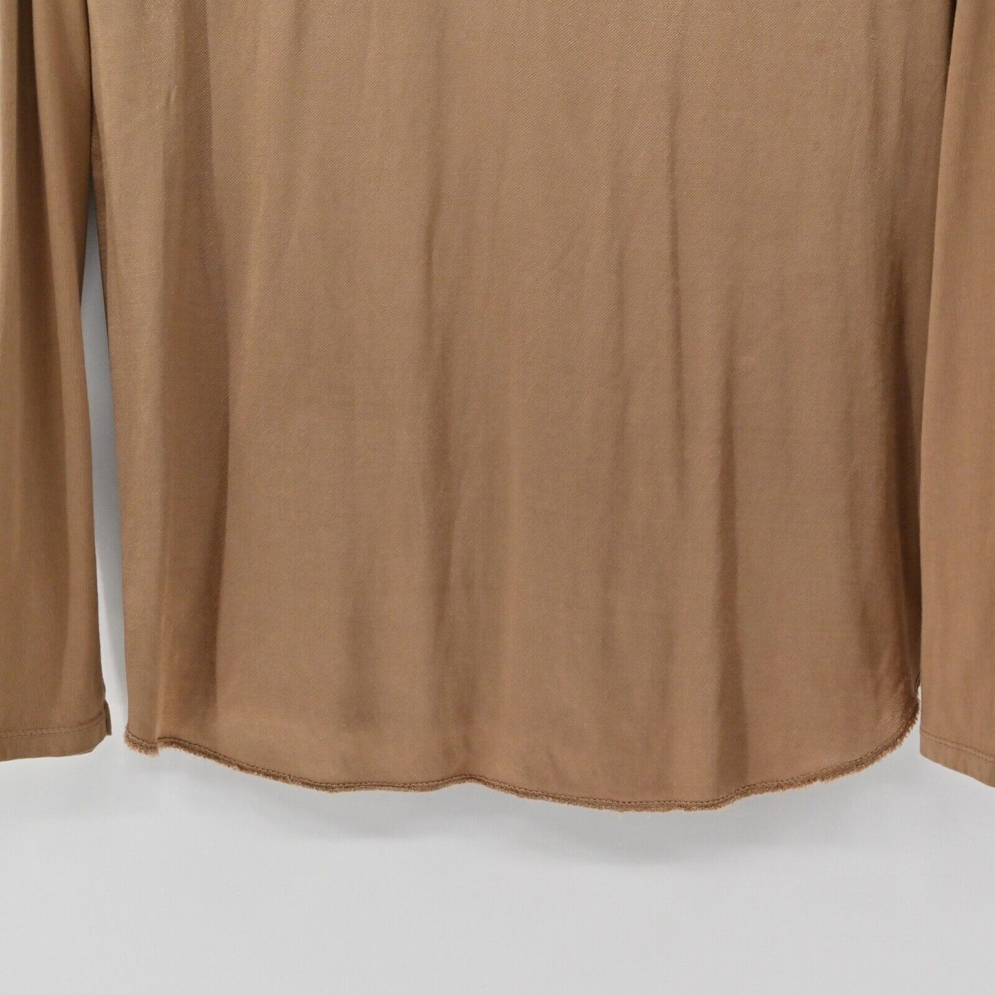 BRAND BAZAR Top Womens Size L Brown Satin Cotton Jersey Knit V Neck Long Sleeve