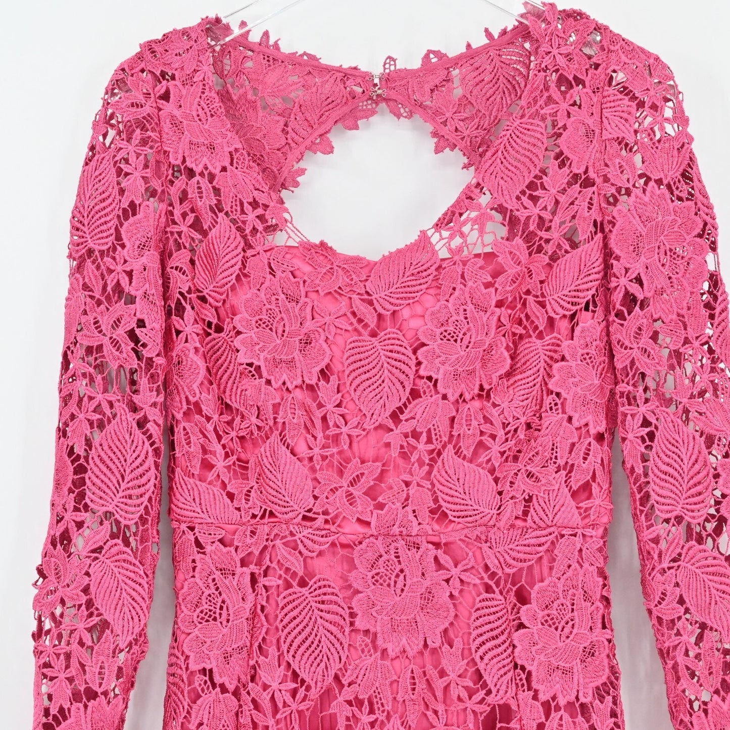 MIKAEL AGHAL Womens Pink Lace Dress Sz 4 Cut Out Coquette Crochet Cocktail Retro