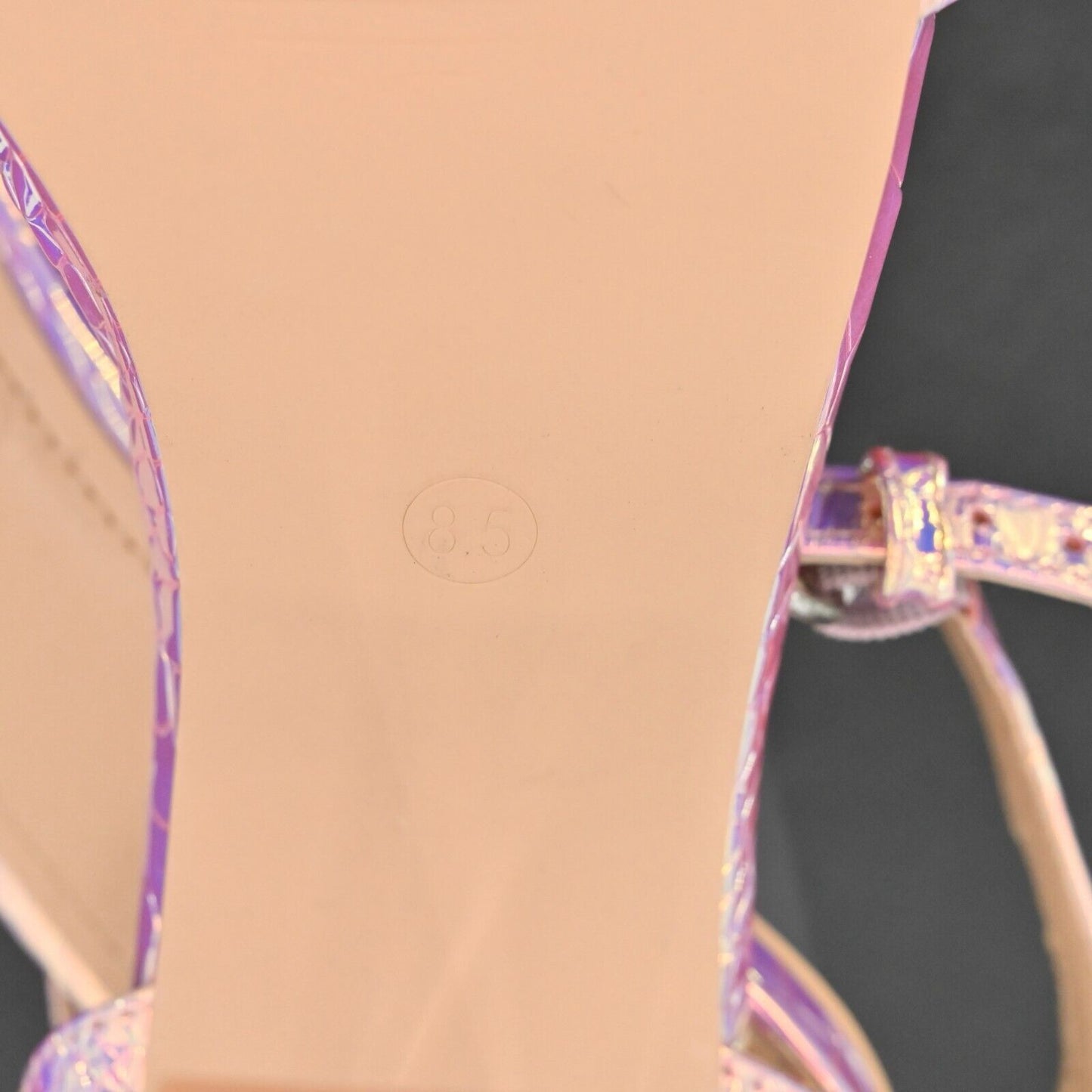 CAPE ROBBIN Heels Womens Size 8.5 Iridescent Purple Croc Clear Block Ankle Strap