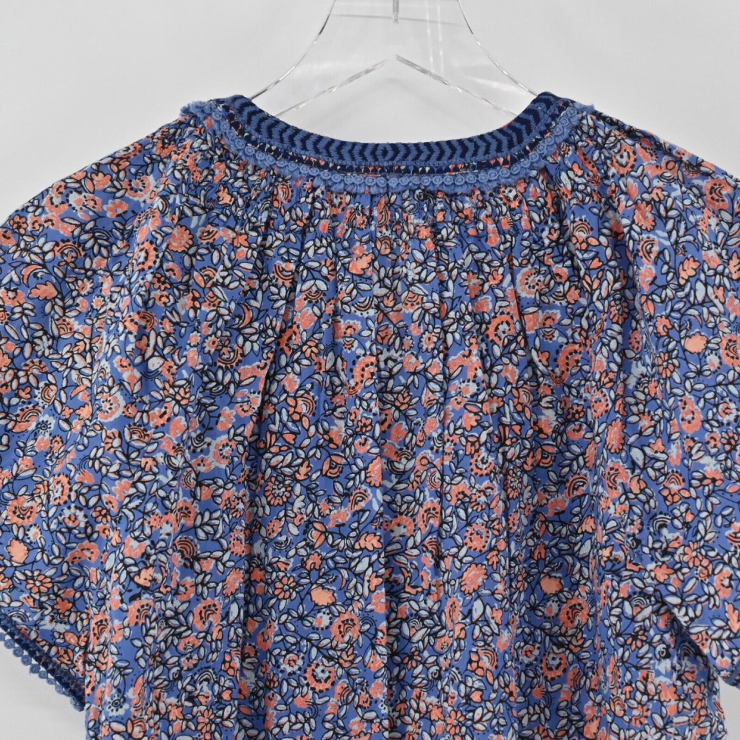 GEN HAPPY Energy Blouse Womens Size S Blue Floral 100% Cotton Embroidered Boho