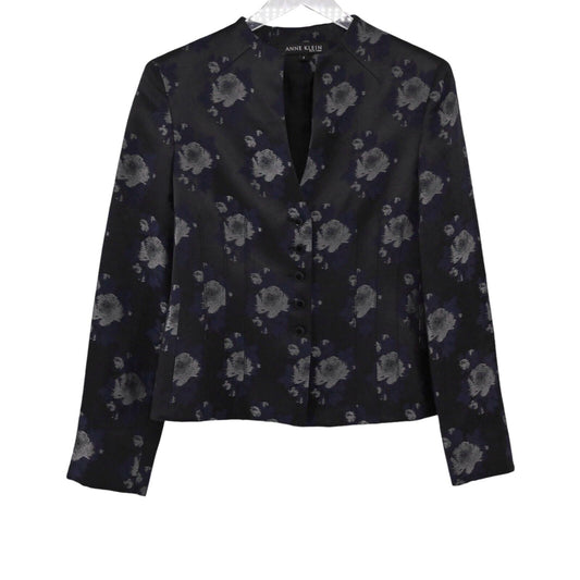 ANNE KLEIN Jacket Womens Sz 2 Floral Long Sleeve Button Front Topcoat Silk Wool