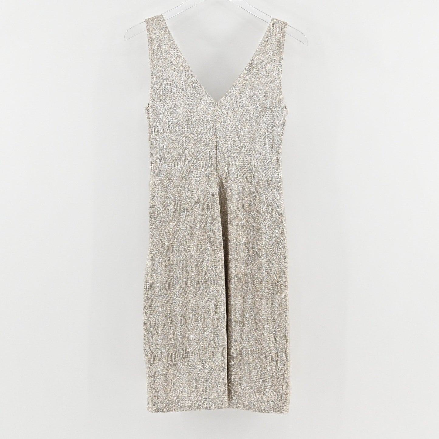 Ralph Lauren Metallic Faux Wrap Dress Size 10P Gold Sleeveless Sheath Cocktail