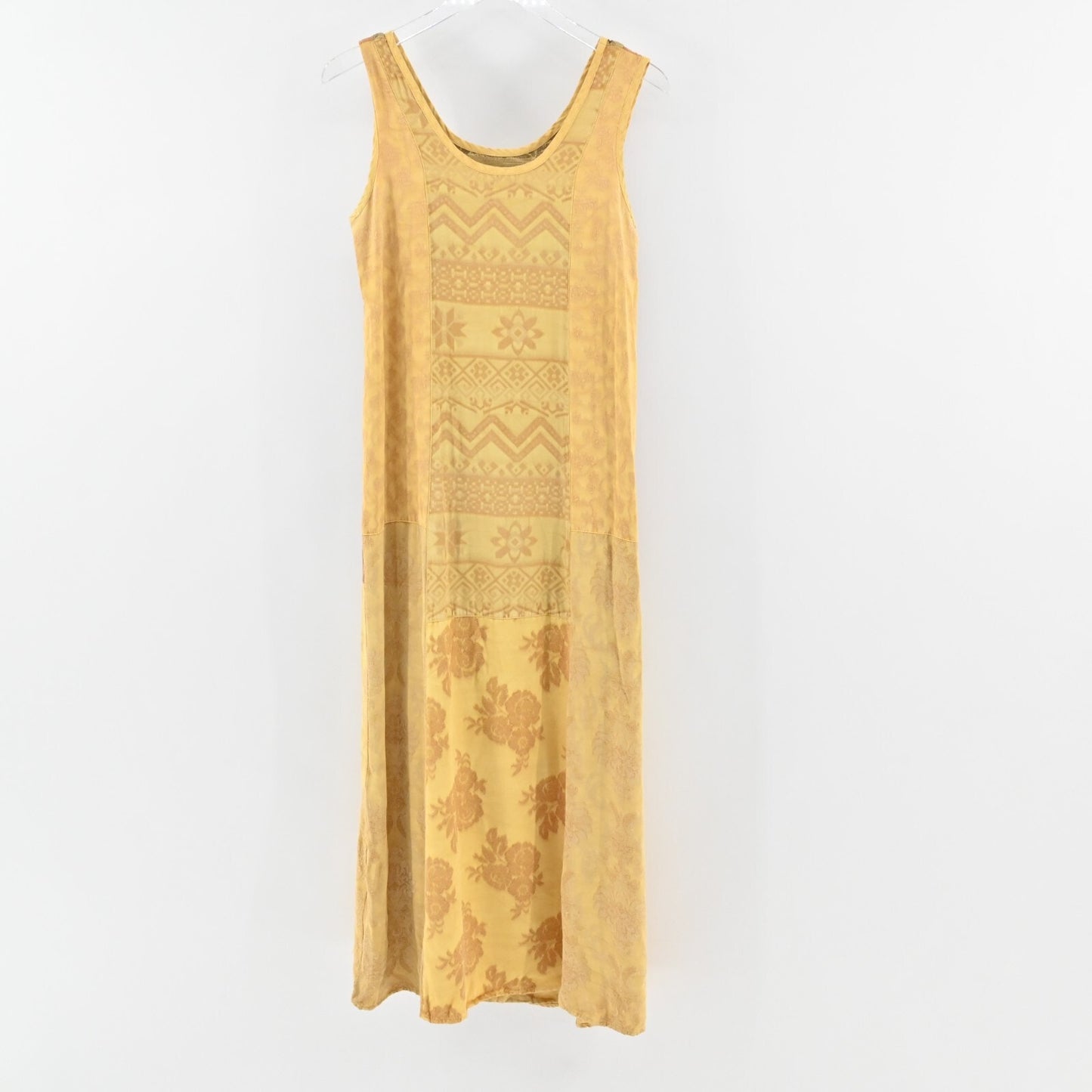 CITRON Bohemian Dress Size M Mixed Print Jacquard Sleeveless Yellow Maxi Shift