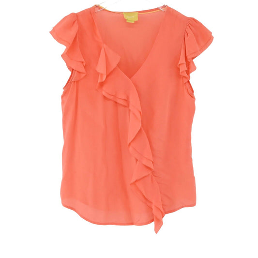 ANTHROPOLOGIE Top Womens Sz 2 MAEVE Orange 100% Silk Dipped Chroma Ruffle Blouse