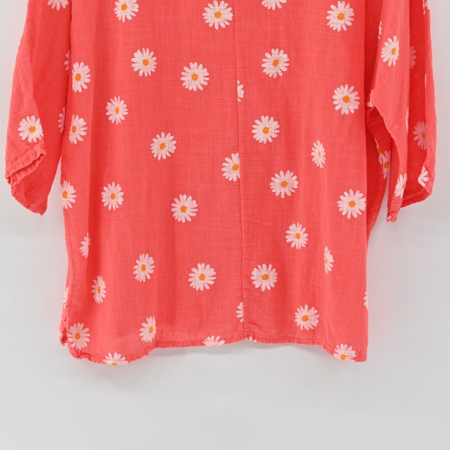 Italian Made Top Womens Size XXL Linen Daisy Flower Print Woven Relaxed Fit Fur