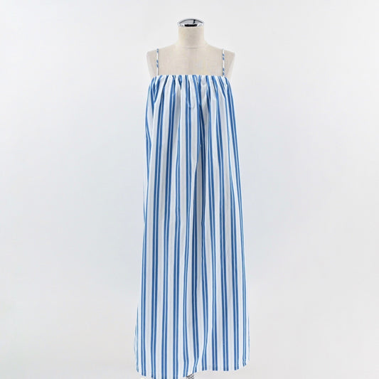 GANNI Blue Striped Midi Dress Size 8 / 10 Organic Cotton Nautical Coastal Summer