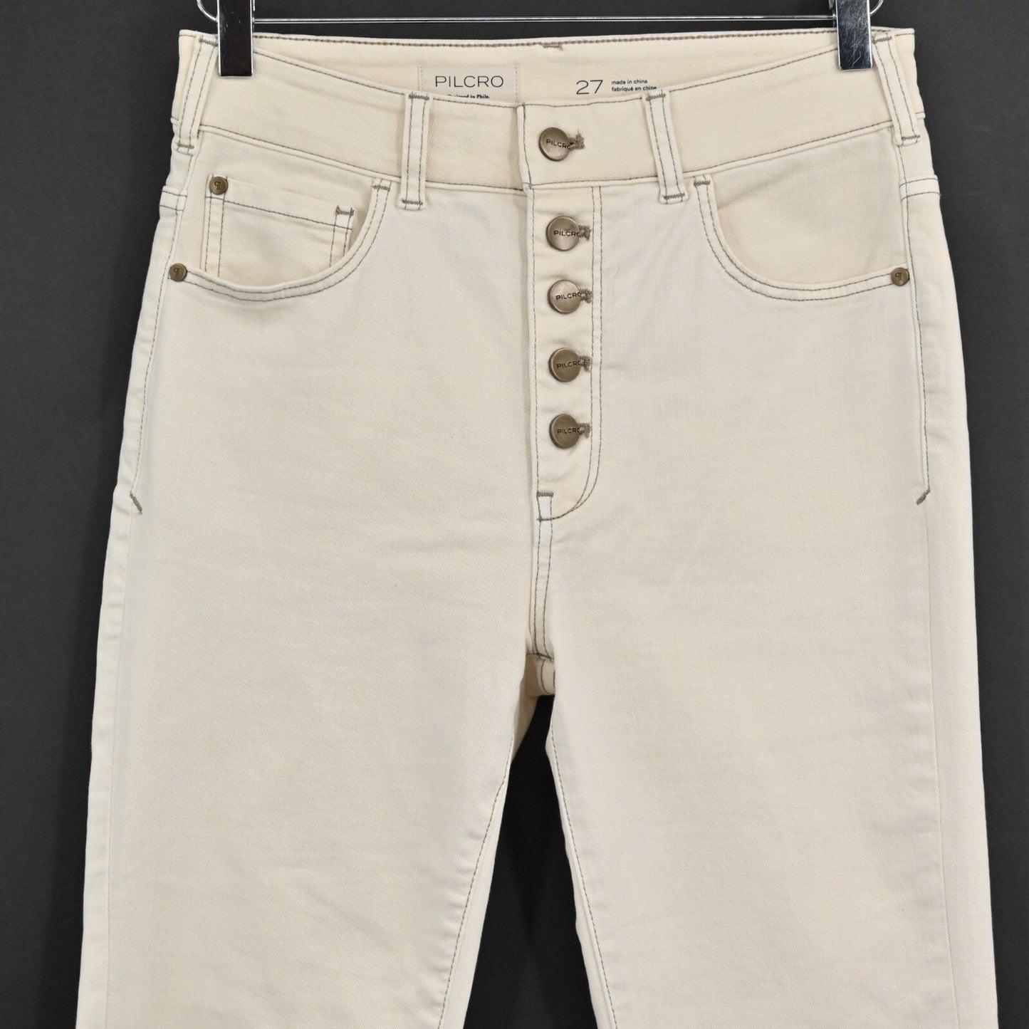 ANTHROPOLOGIE Jeans Womens Size 27 Pilcro The Icon Flare High Rise Ivory Denim