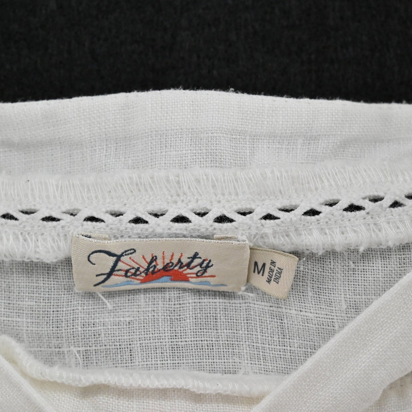 Faherty Womens Mariposa Linen Top Size M Eyelet White Ruffle Square Neck Boho