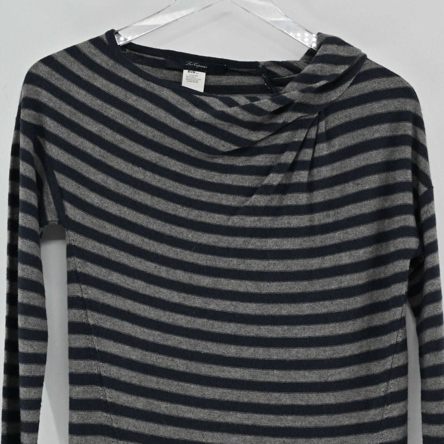 LES COPAINS Sweater Womens Size M Wool Striped Twist Shoulder Boat Neck Capsule