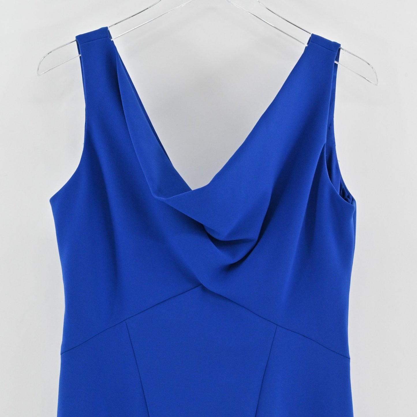 THEIA Blue Cowl Neck Sheath Dress Size 10 Sleeveless Stretch Classic Office