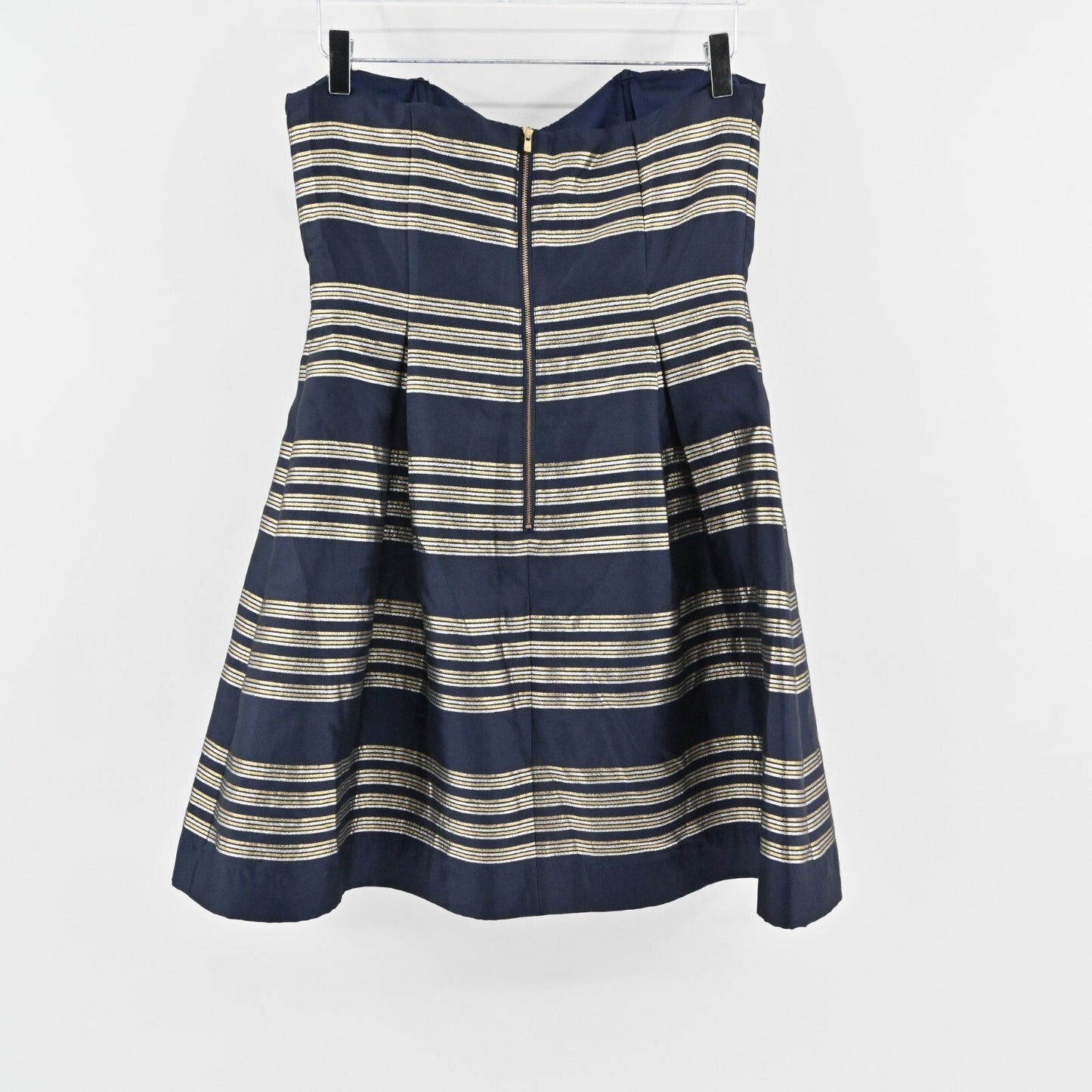 LILLY PULITZER Sami Dress Sz 10 Ryan Navy Metallic Stripe Embellished Strapless