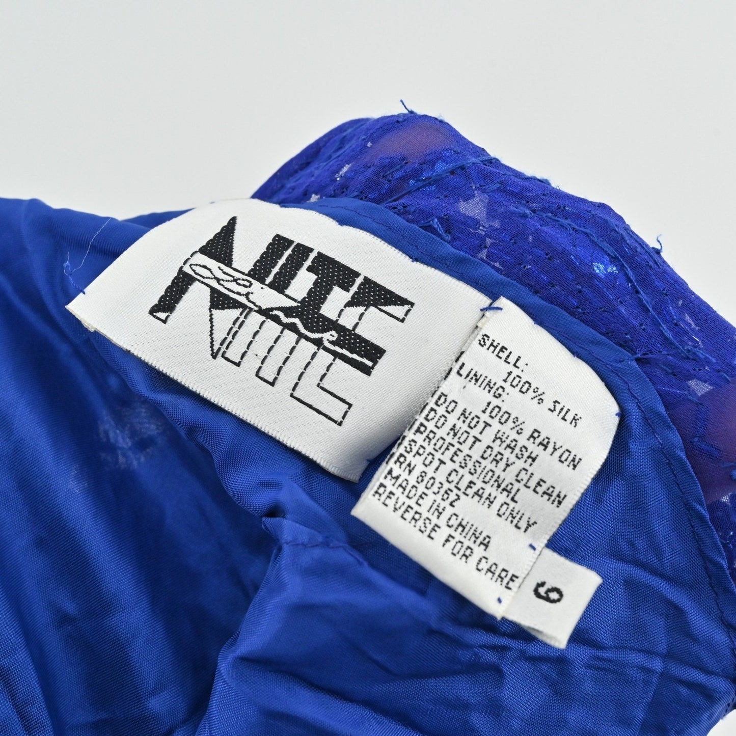 Vtg 80s Niteline Silk Beaded Sequin Dress Size 6 Blue Cocktail High Neck Fringe