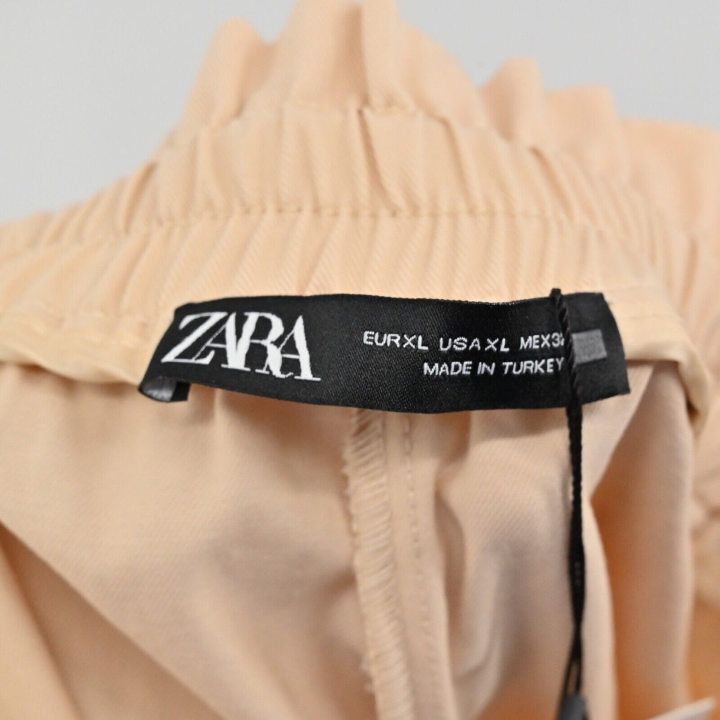 ZARA Pants Womens Sz XL Peach Cotton Blend High Rise Paperbag Braided Belt NEW