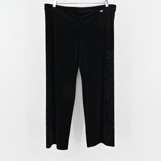 ST JOHN Pants Womens Sz S Sport Pull On Black Wide Leg Velvet Burnout Side Print