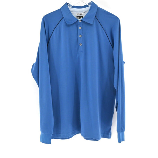 ADIDAS Shirt Mens Sz M Blue Climawarm Long Sleeve Polo Stretch Four Button Golf