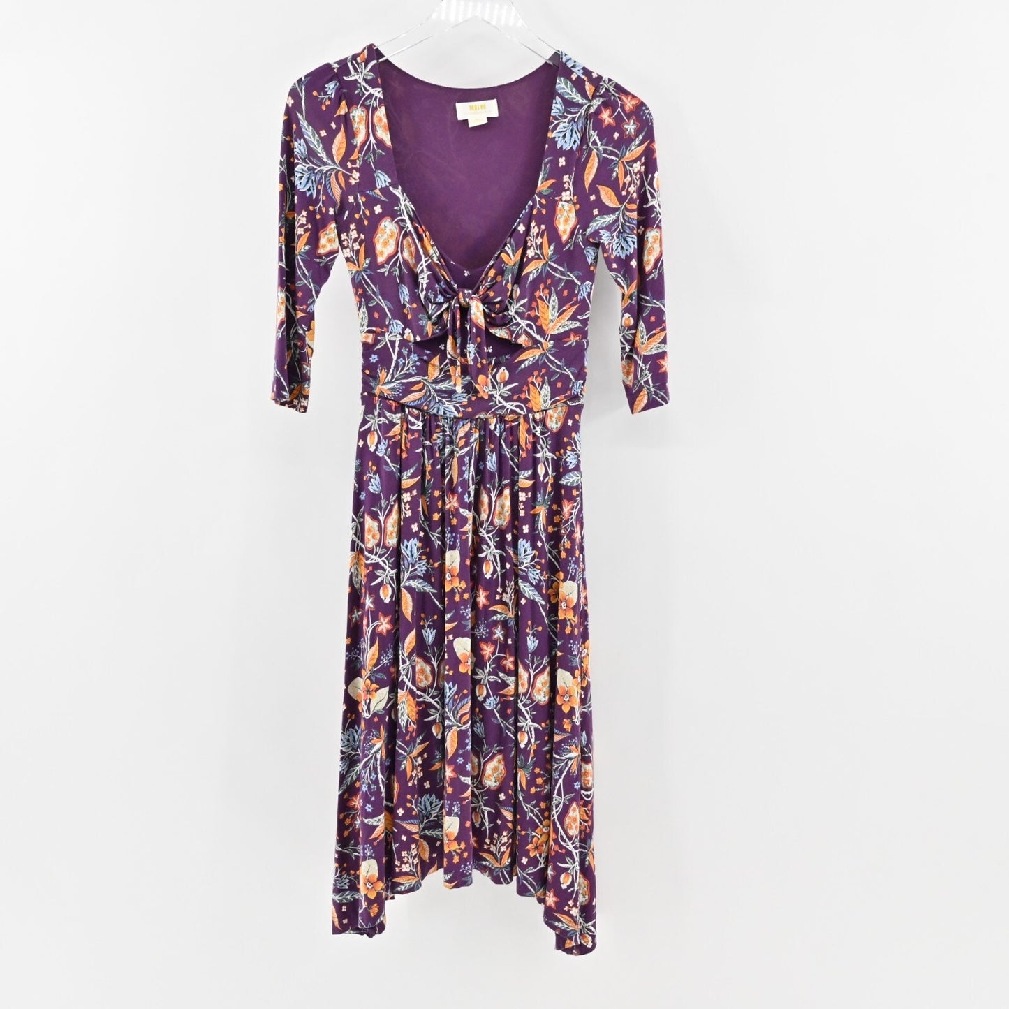 ANTHROPOLOGIE Dress Size XS Maeve Empire Waist Beloved Purple Floral Print