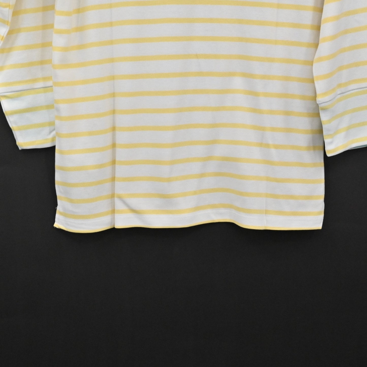 Quacker Factory Womens Sequin Butterfly Top Size S Yellow White Stripe Knit NEW